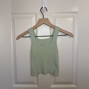 Brandy Melville Green Knit Ribbed Cropped Tank Top